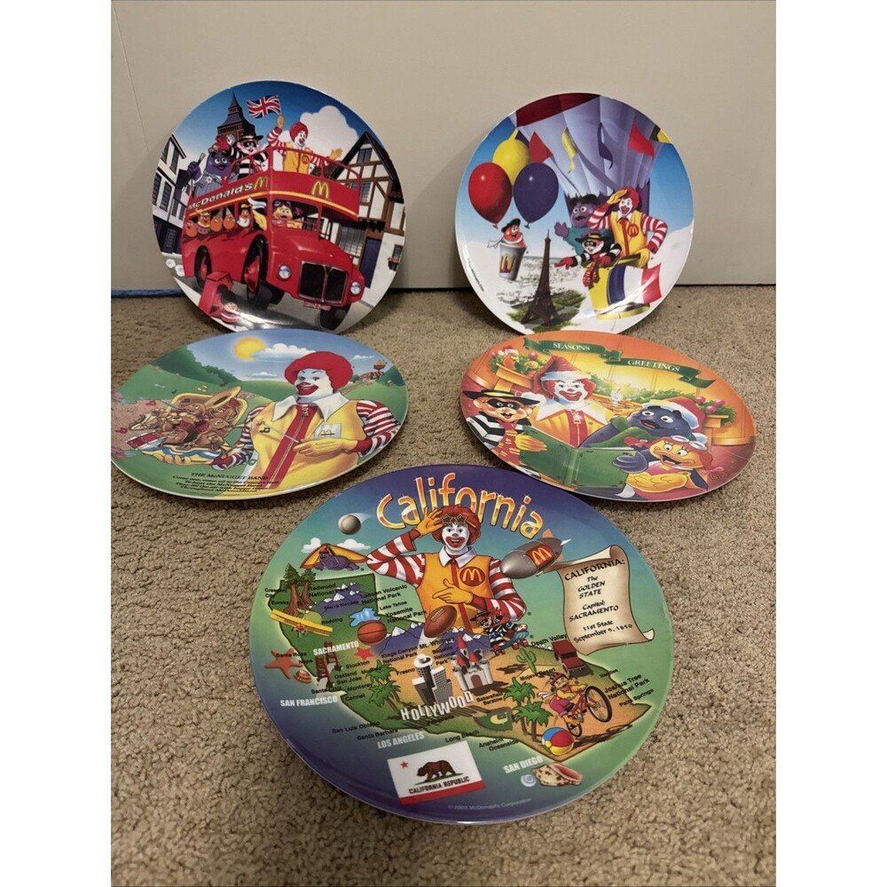 Mixed Lot of  5 Vintage Ronald McDonald's Kids Melamine Plates / Dinnerware